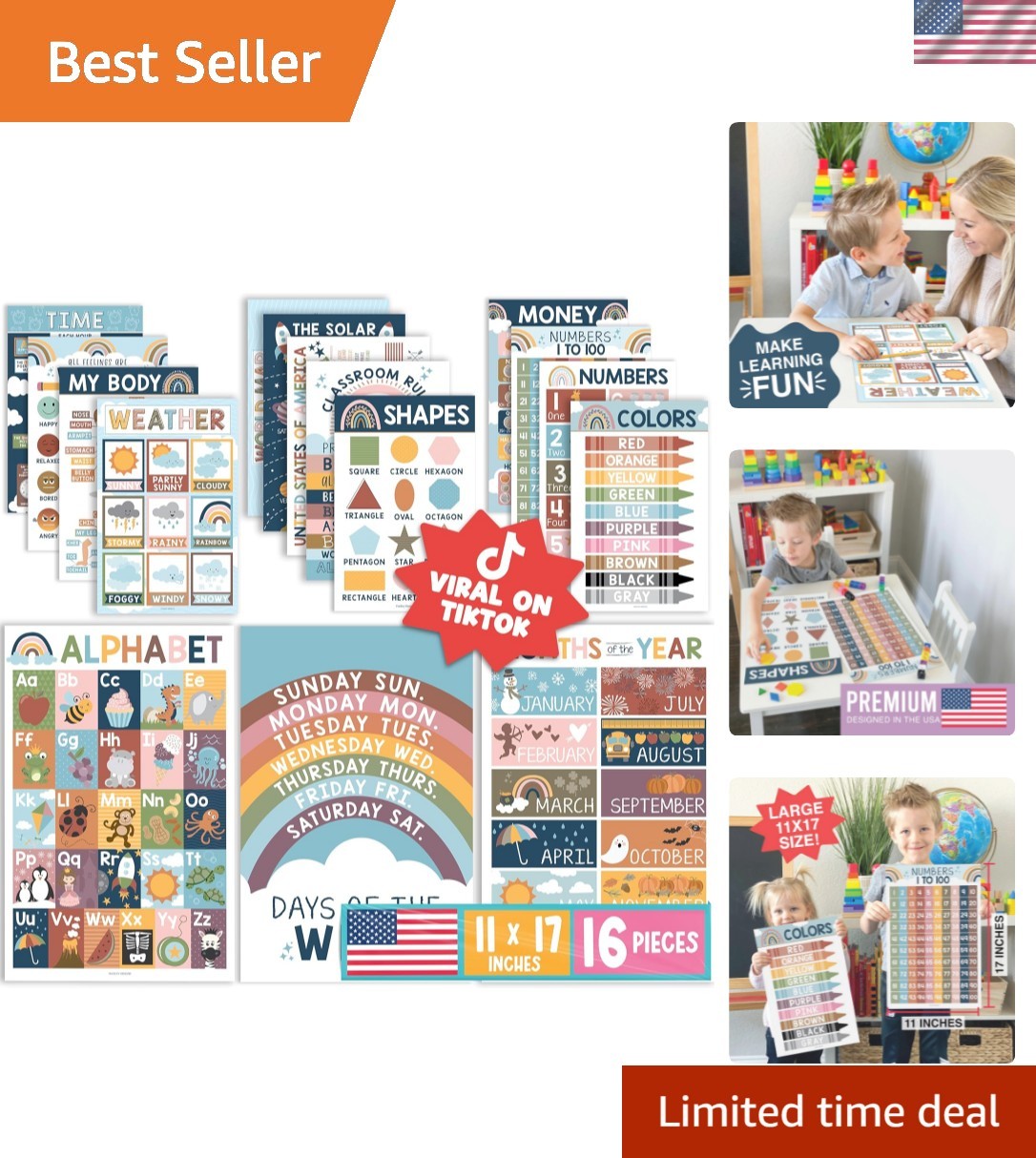 16 Educational Posters for Toddlers 1-3 – Learning Poster for Kids Ages 3-5, …