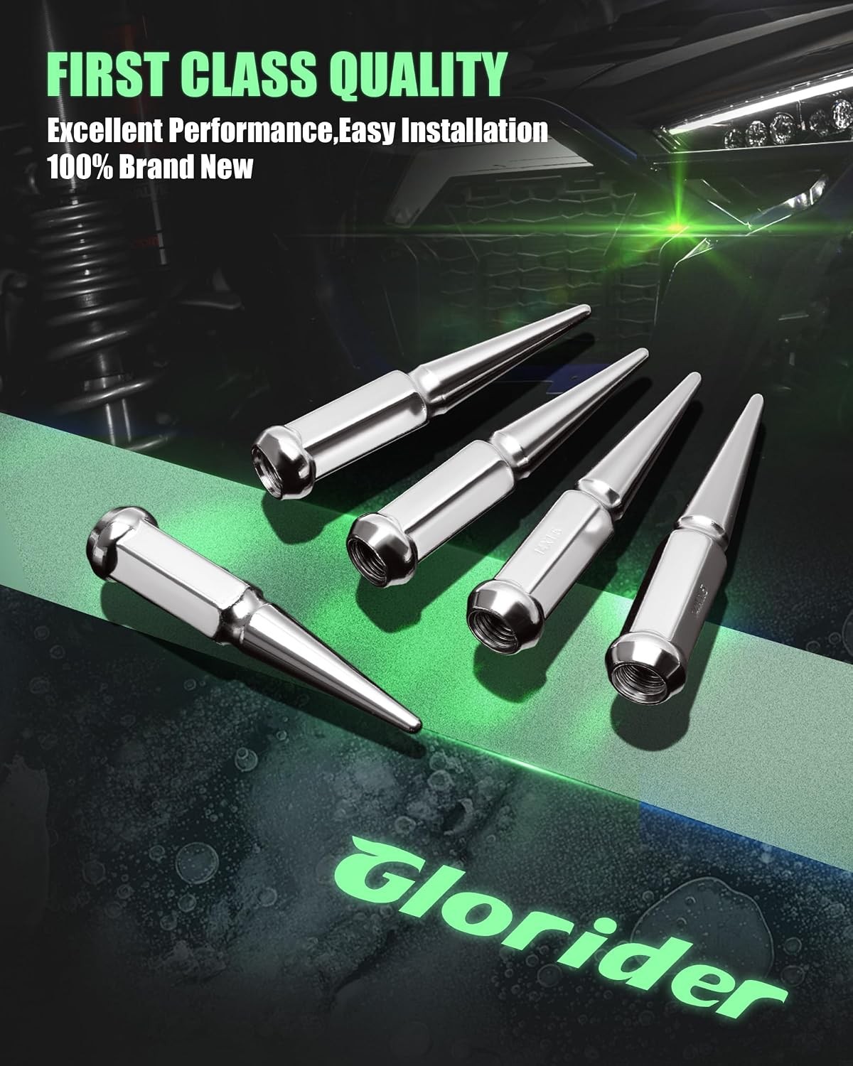 M14x1.5 Spike Lug Nuts Chevy Silverado 6 Lug 24pcs 4.4″ Tall Chrome Spiked Lug