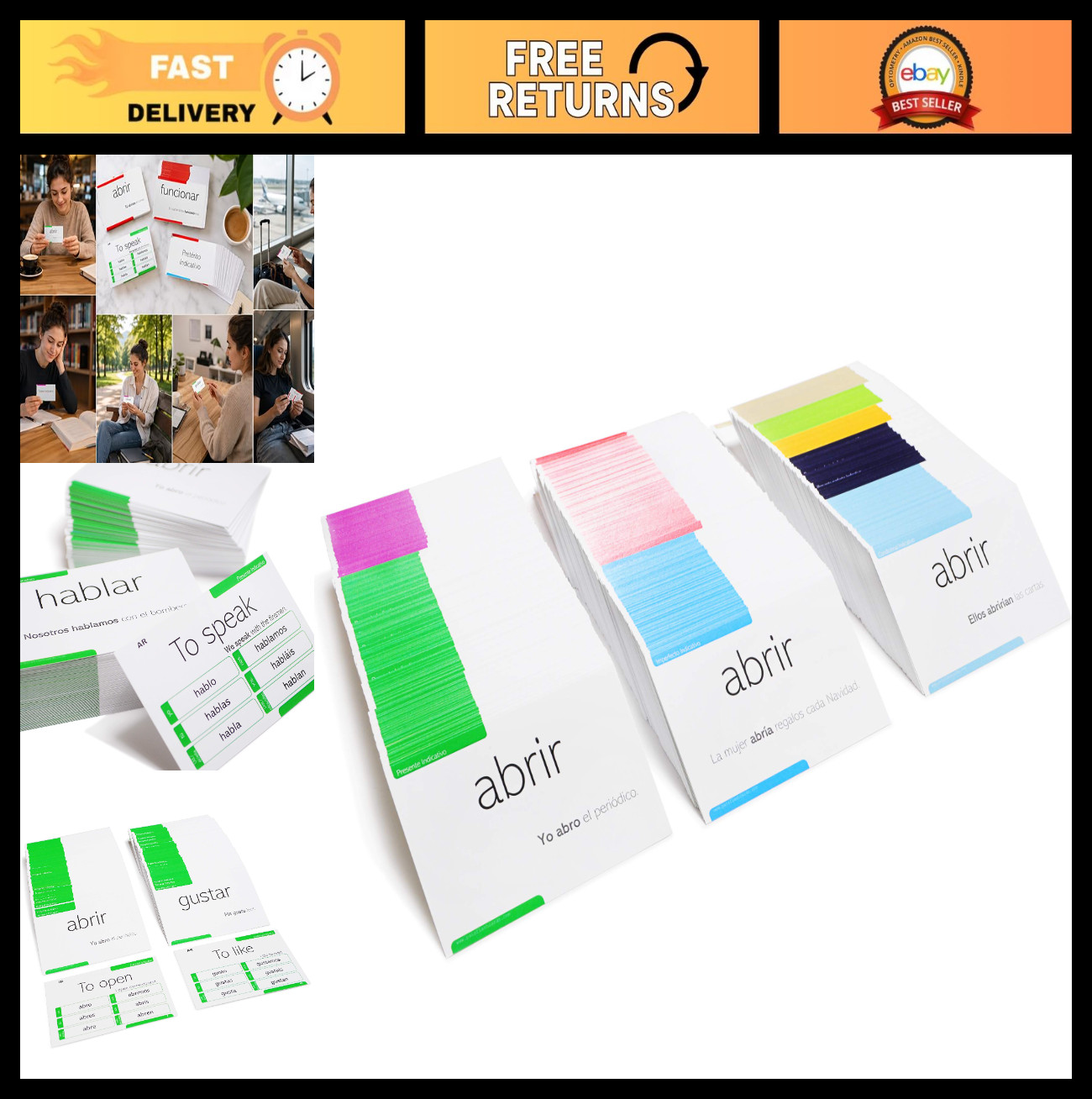 800 Spanish Conjugation Flash Cards – 200 Verbs, Full Examples & 9 Tenses