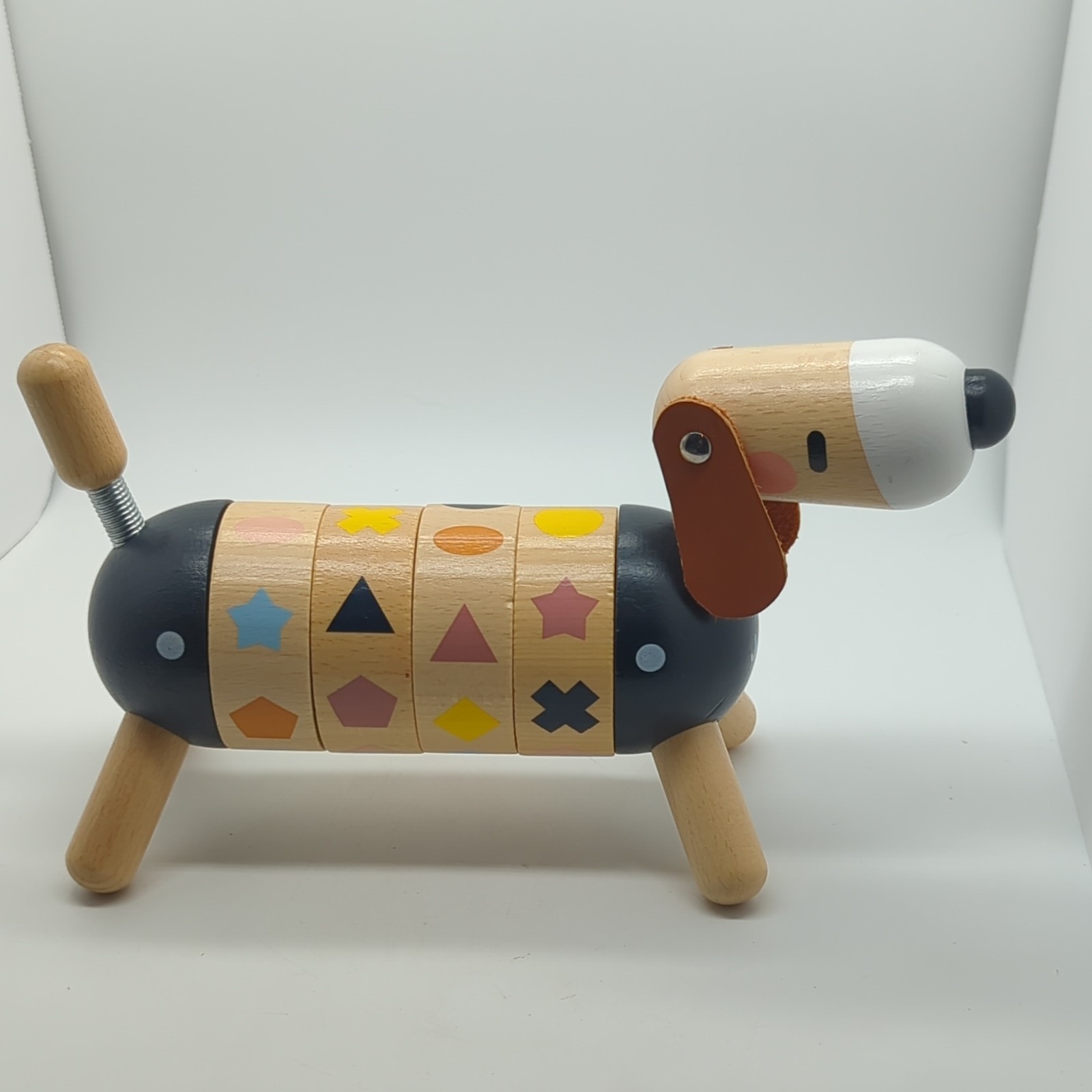 Janod Wooden Dog Pull Toy Shape Sorter, Multicolor, Ages 1-3 Kids