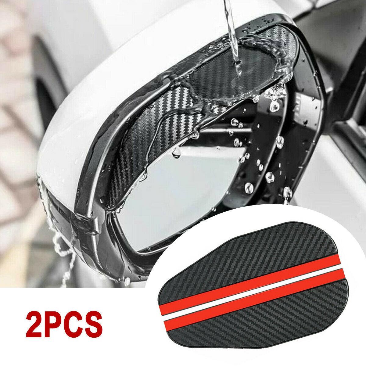 2x Carbon Fiber Black Mirror Rain Visor Guard Cover For Car Exterior Accessories
