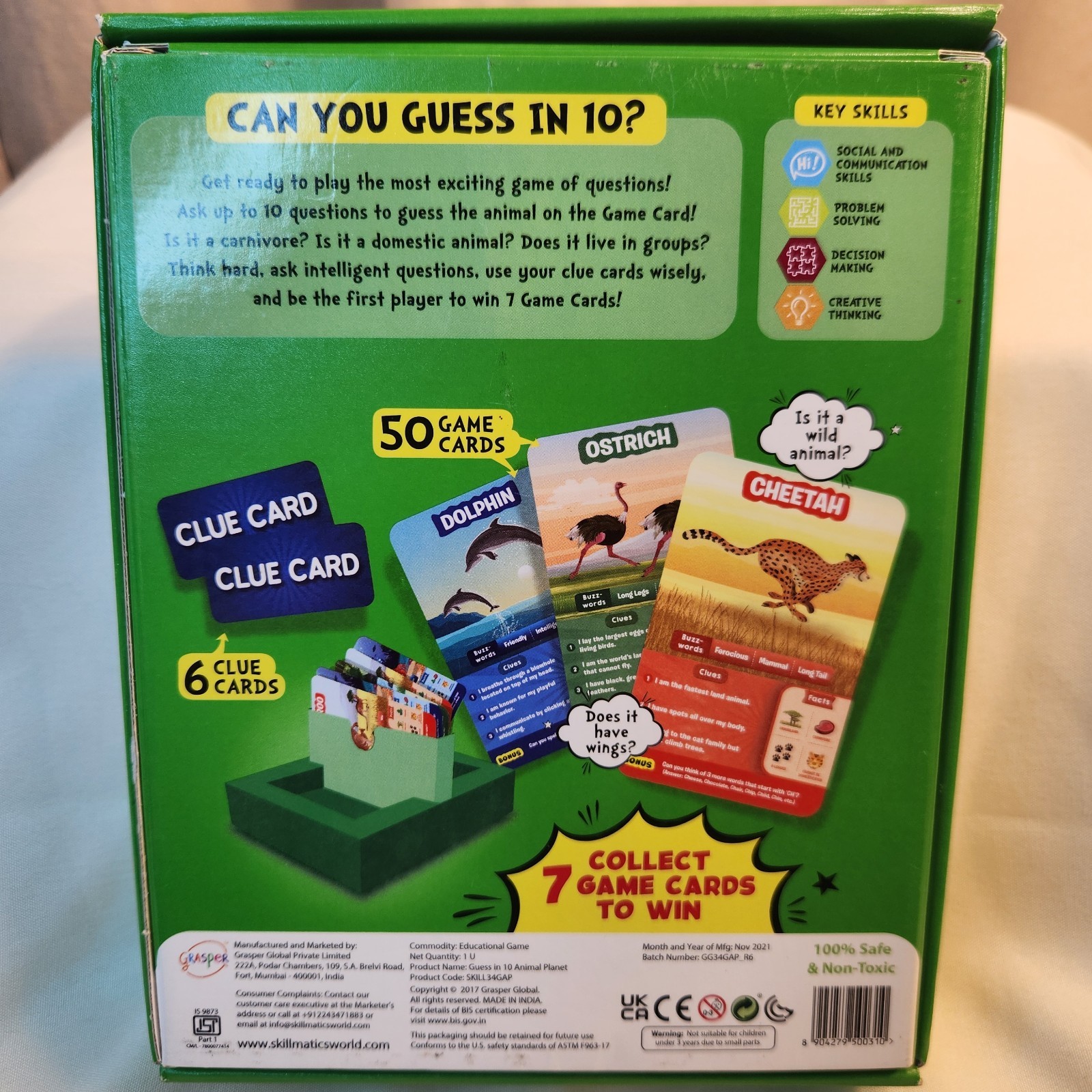 Guess in 10 Animal Planet Card Game by Skillmatics EUC