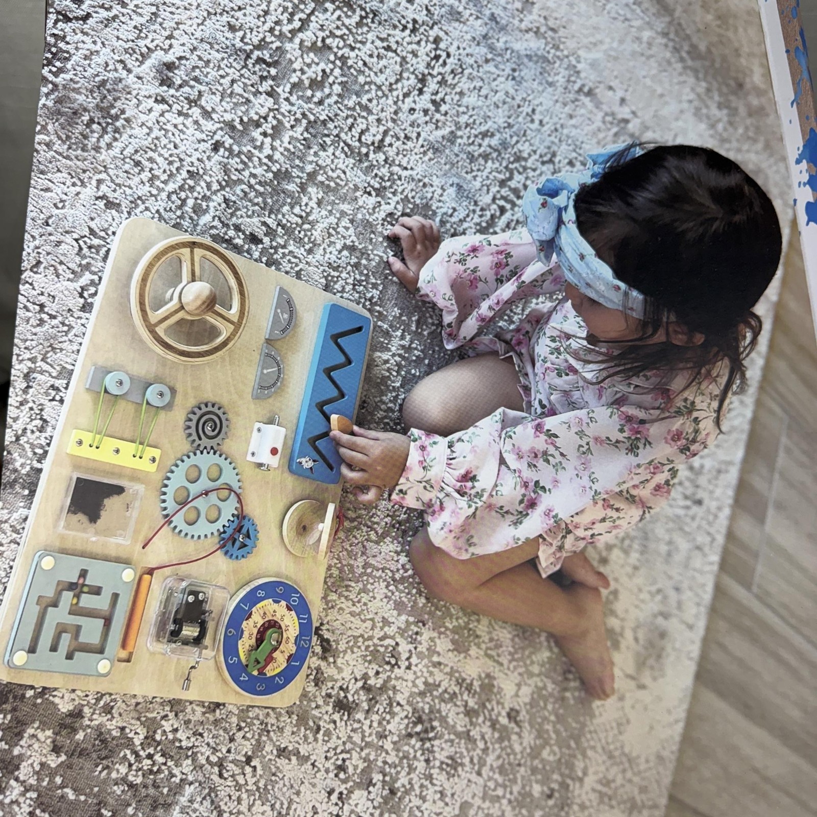 Montessori Mama Busy Board Wooden Multicolor Activity Mat Toy Kids 3Y+ Learning