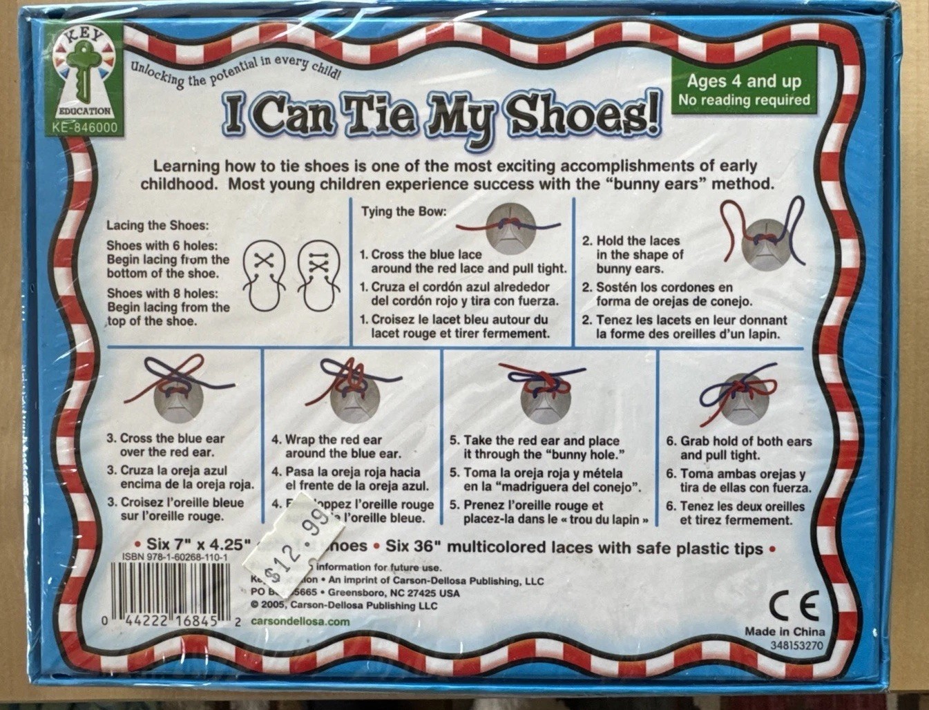I Can Tie My Shoes Lacing Cards 846000 Key Education Brand New