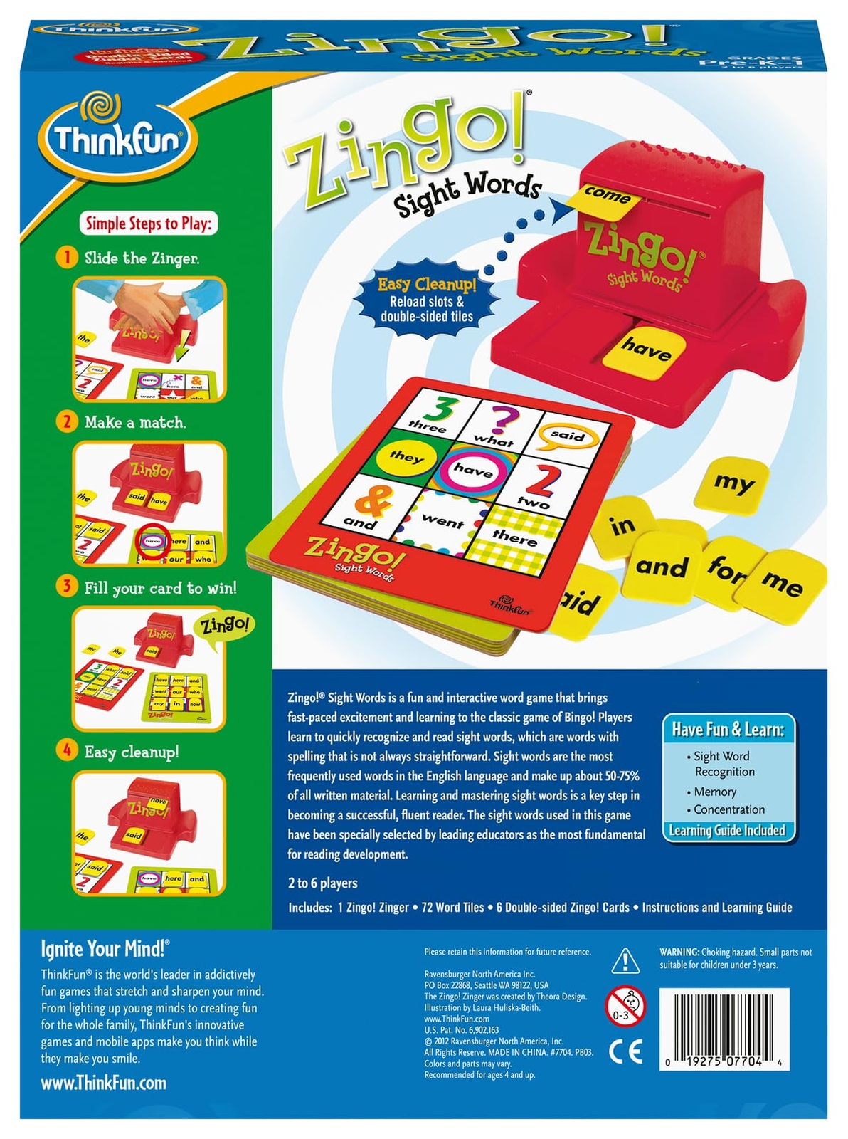 ThinkFun Zingo 1 2 3 Fun Educational Game for Kids Counting and Word Skills