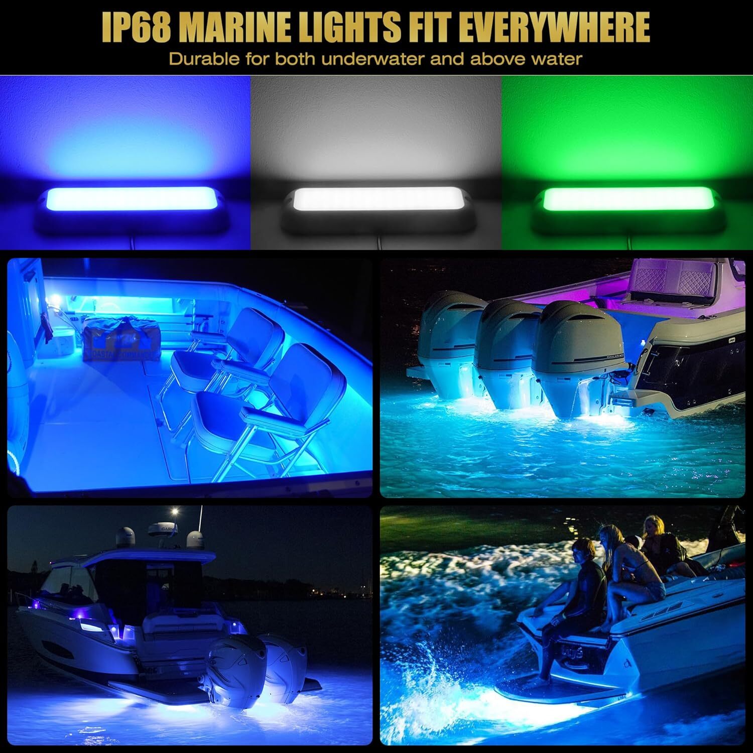B5 Marine Underwater Boat Lights Green Pair 2x3000LM 90LED 6.5″ 10-36V IP68