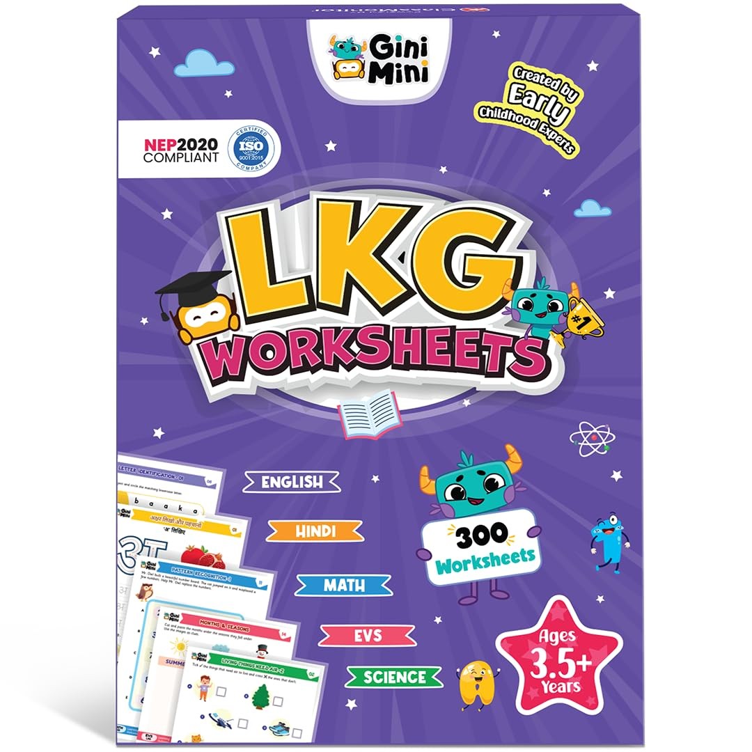 300 LKG Worksheets for Ages 3.5+ | English, Math, EVS, Science & Hindi, Index…
