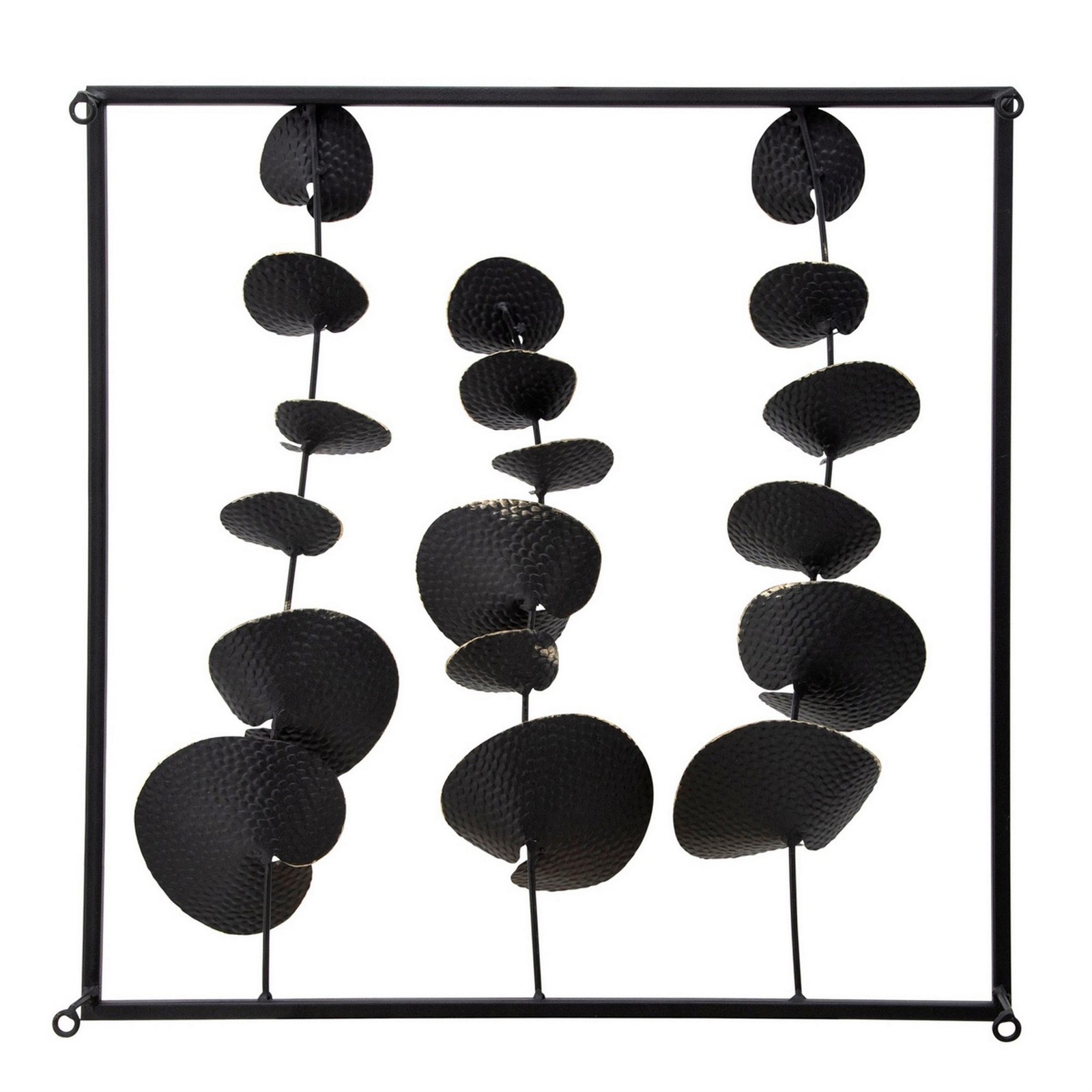 Wall Decor with Textured Leaves and Metal Frame in Black