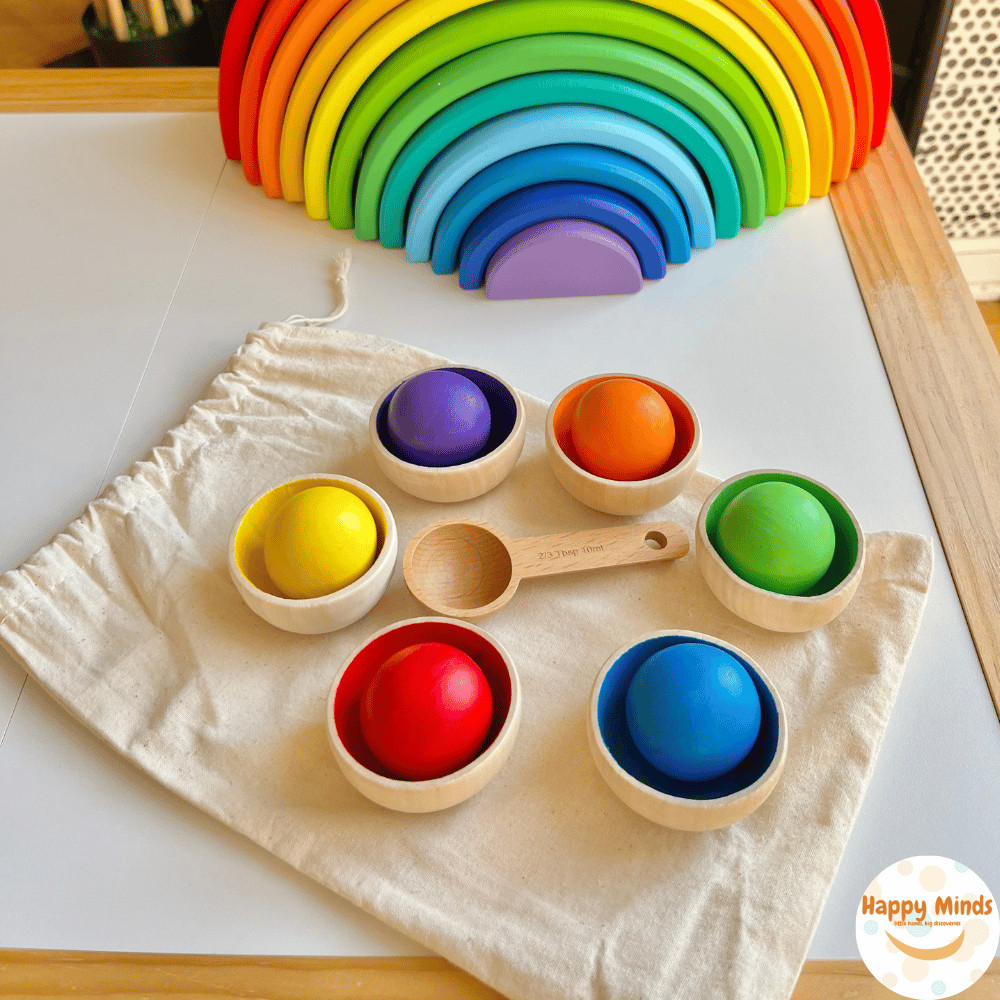 Wooden Color Sorting Bowls & Balls Montessori Toy – Fine Motor Gift Age 3+