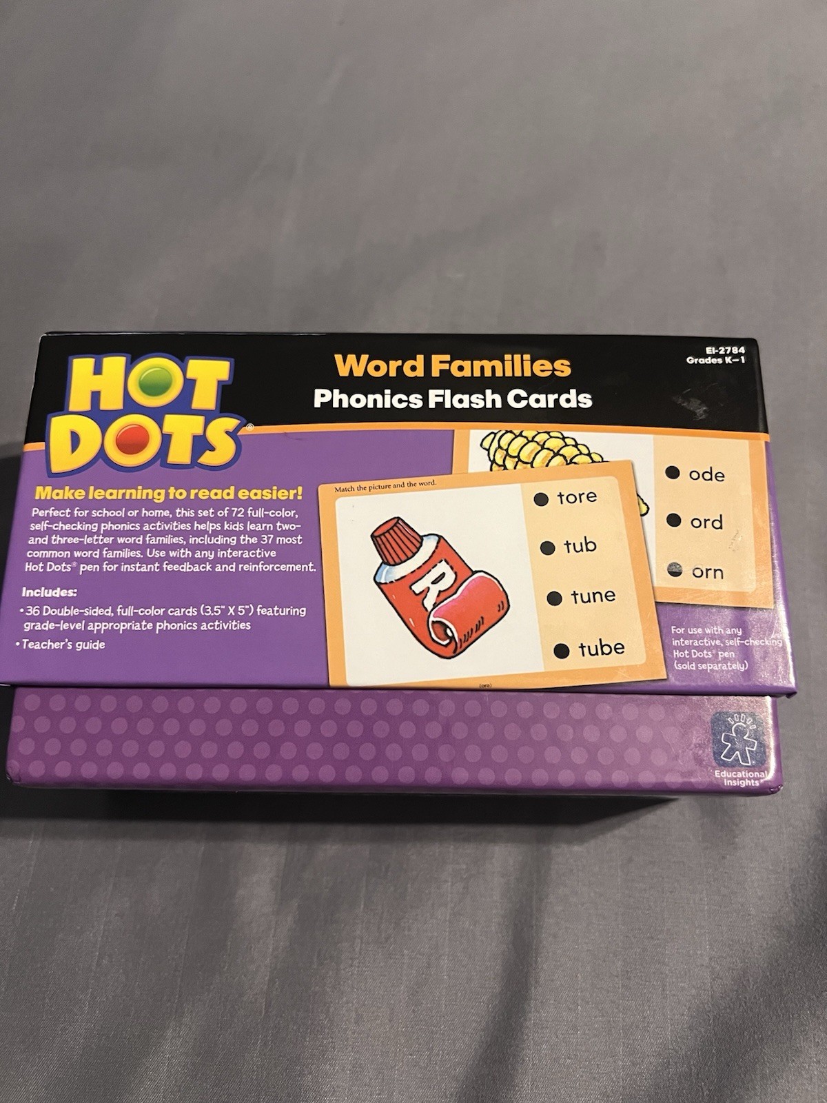 Hot Dots Word Families Phonics Flash Cards 72 Activities Homeschool Grades K-1