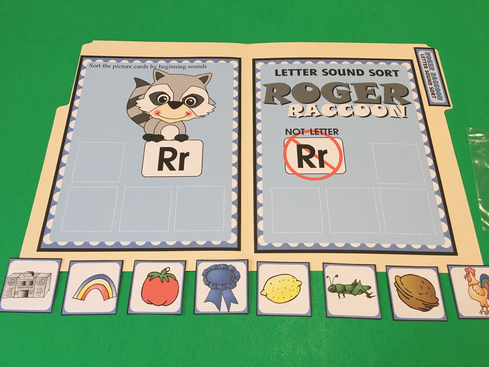 Roger Raccoon – Letter Rr – DIY File Folder game – Printed / Uncut
