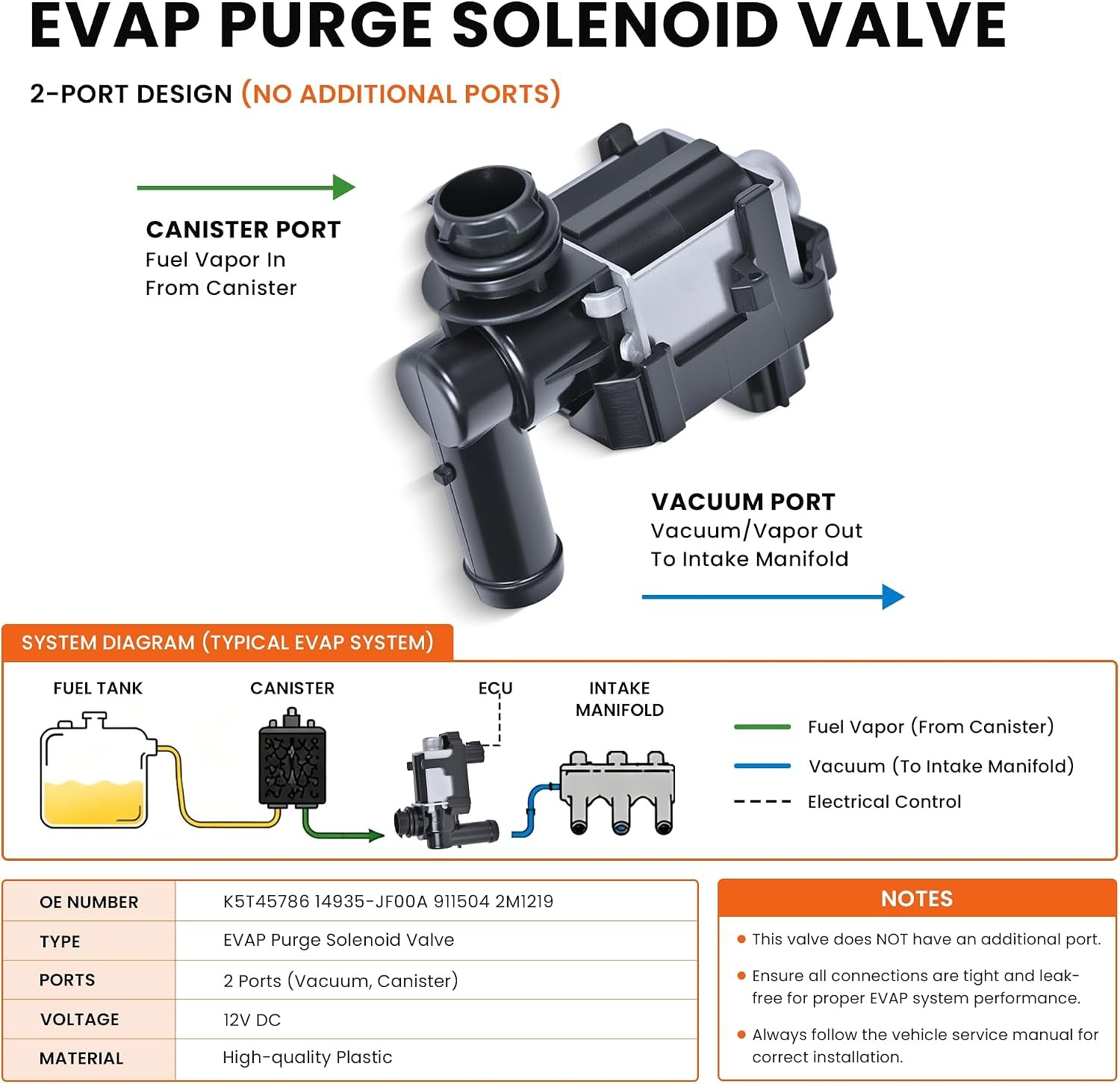 Vapor Canister Purge Valve Solenoid EVAP Compatible with Infiniti EX35 FX35