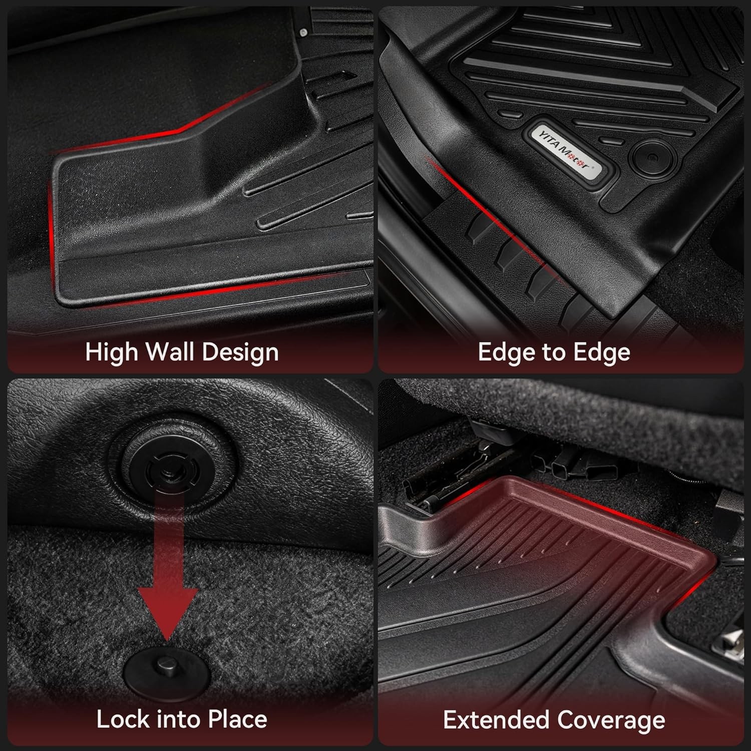 Floor Mats Fit for Ford F-150/F150 Lightning SuperCrew Cab 2025-2015(Rear w/o U-