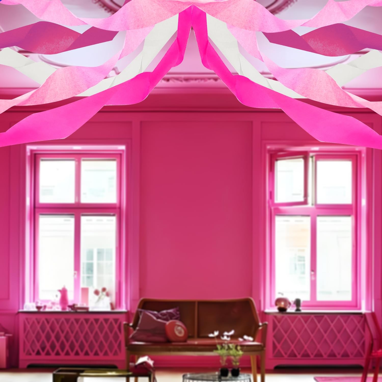 PheiLa Valentines Day Party Supplies, 4 Rolls Pink and White pink white