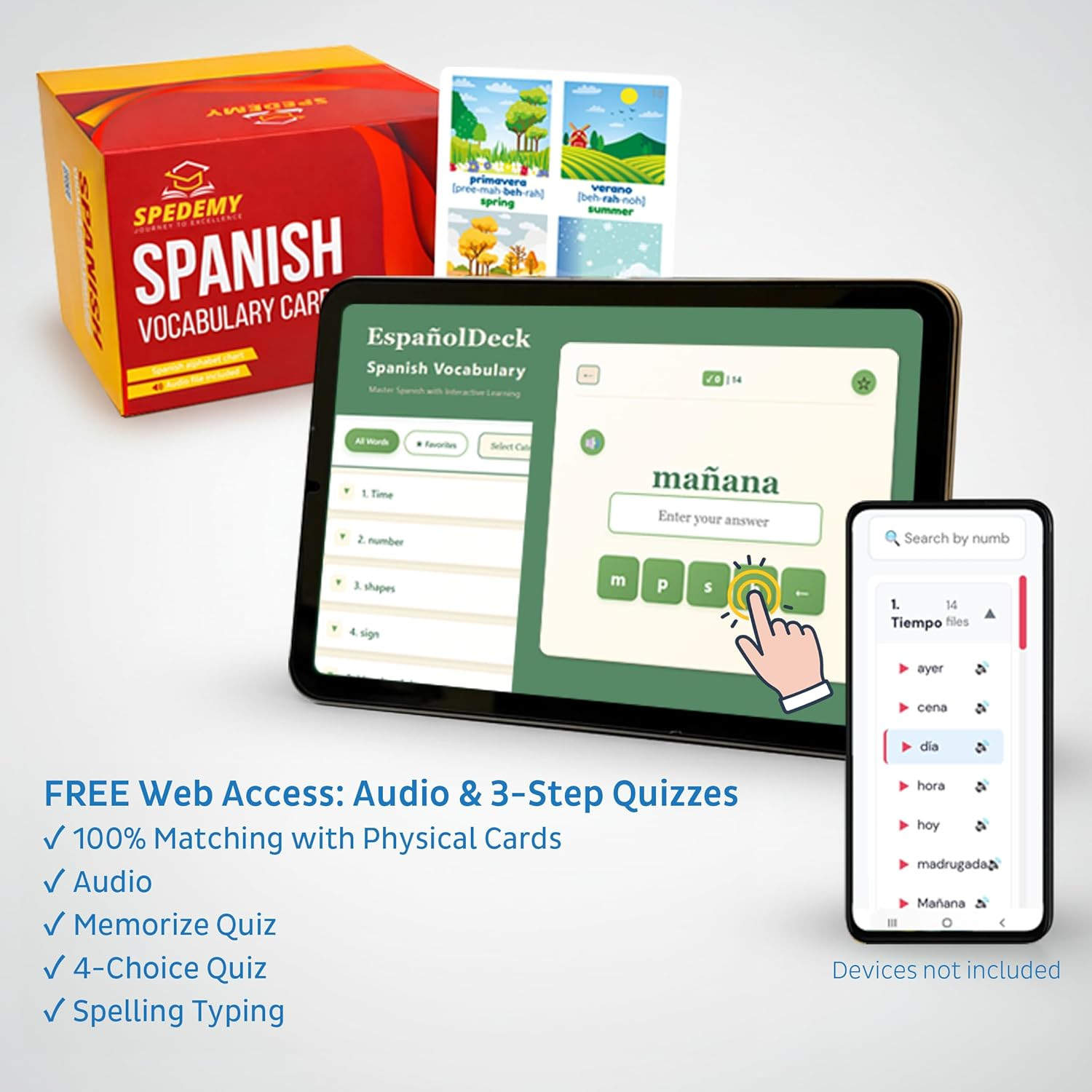 Spanish Vocabulary Cards for Kids & Adults Beginners – 276 Bilingual Study Cards