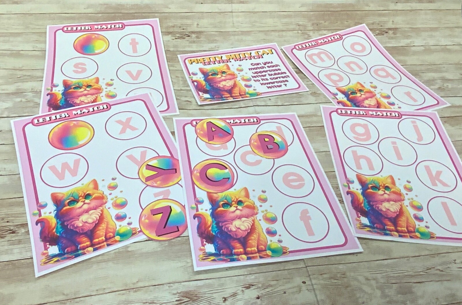 Pretty Kitty Bubble Match Game – Uppercase & Lowercase Match    – DIY KIT –