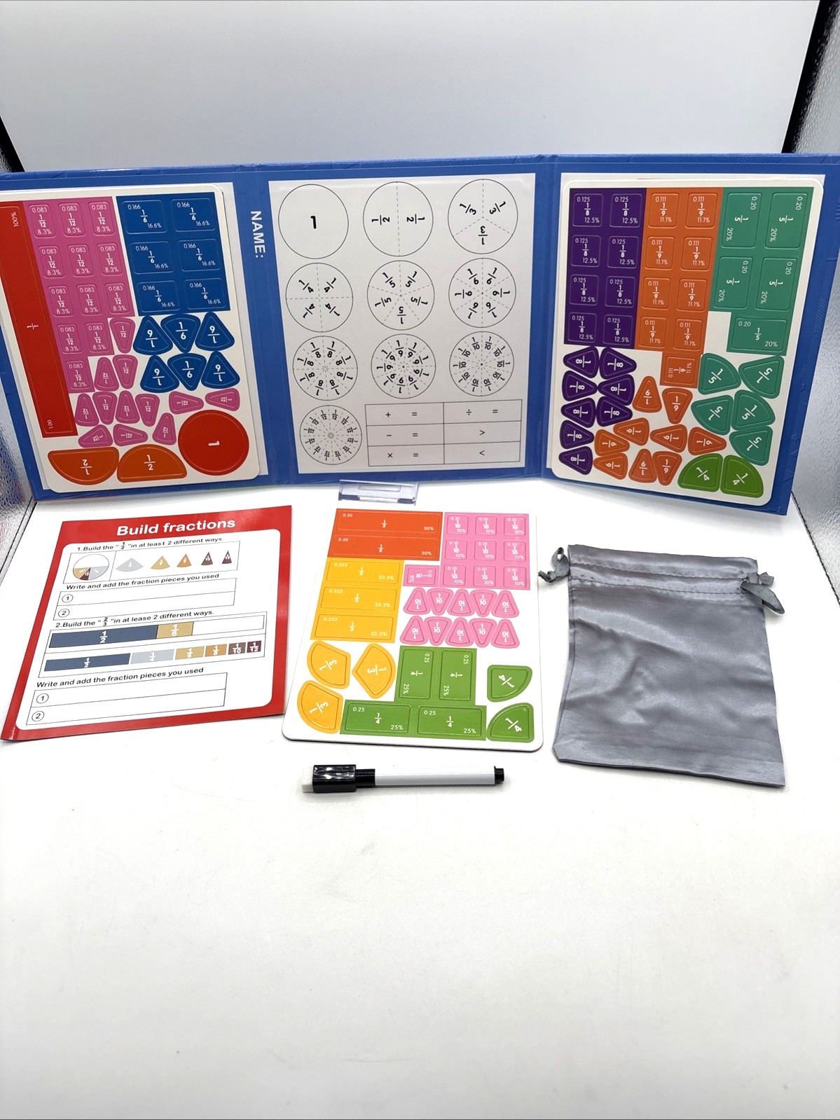 Magnetic Fraction Educational Puzzle Book Montessori Math Manipulatives for Kids