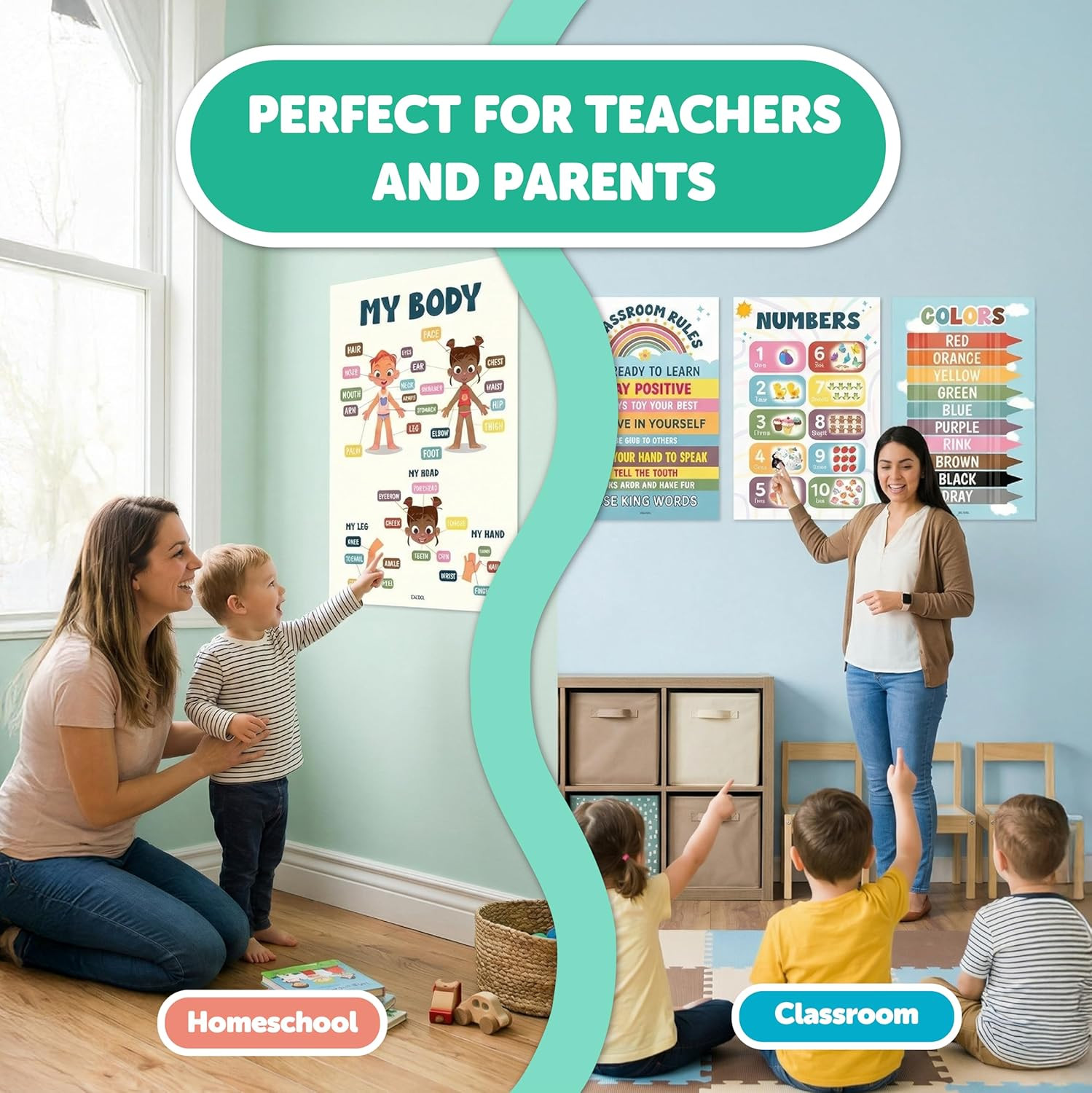 16 Laminated Boho Educational Posters for Toddlers – Toddler Learning Posters fo