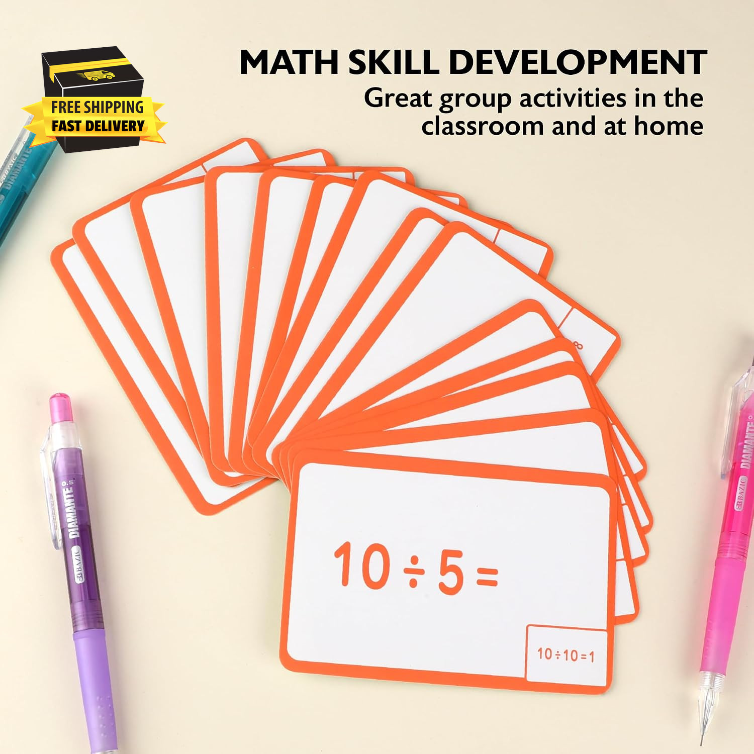 BAZIC Division Flash Cards (36/Pack) | Answer Printed on Each Card for Self-Chec