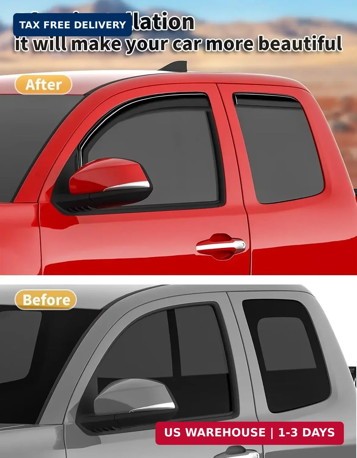 in-Channel Window Rain Guards Fit for Toyota Tacoma 2016-2023 Double Cab, Extra