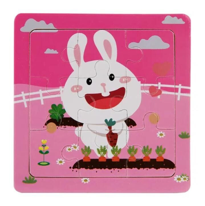 Set of 6 Age 3-7 Children Kids Cartoon Animal 9-piece Wooden Flat Puzzle Toy