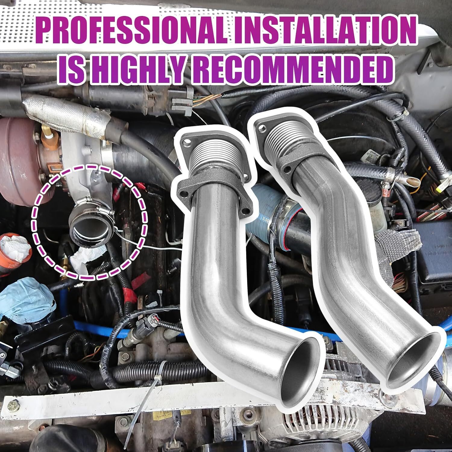 Turbo Diesel Exhaust Manifold Bellowed Up Pipes Kit Compatible with Ford