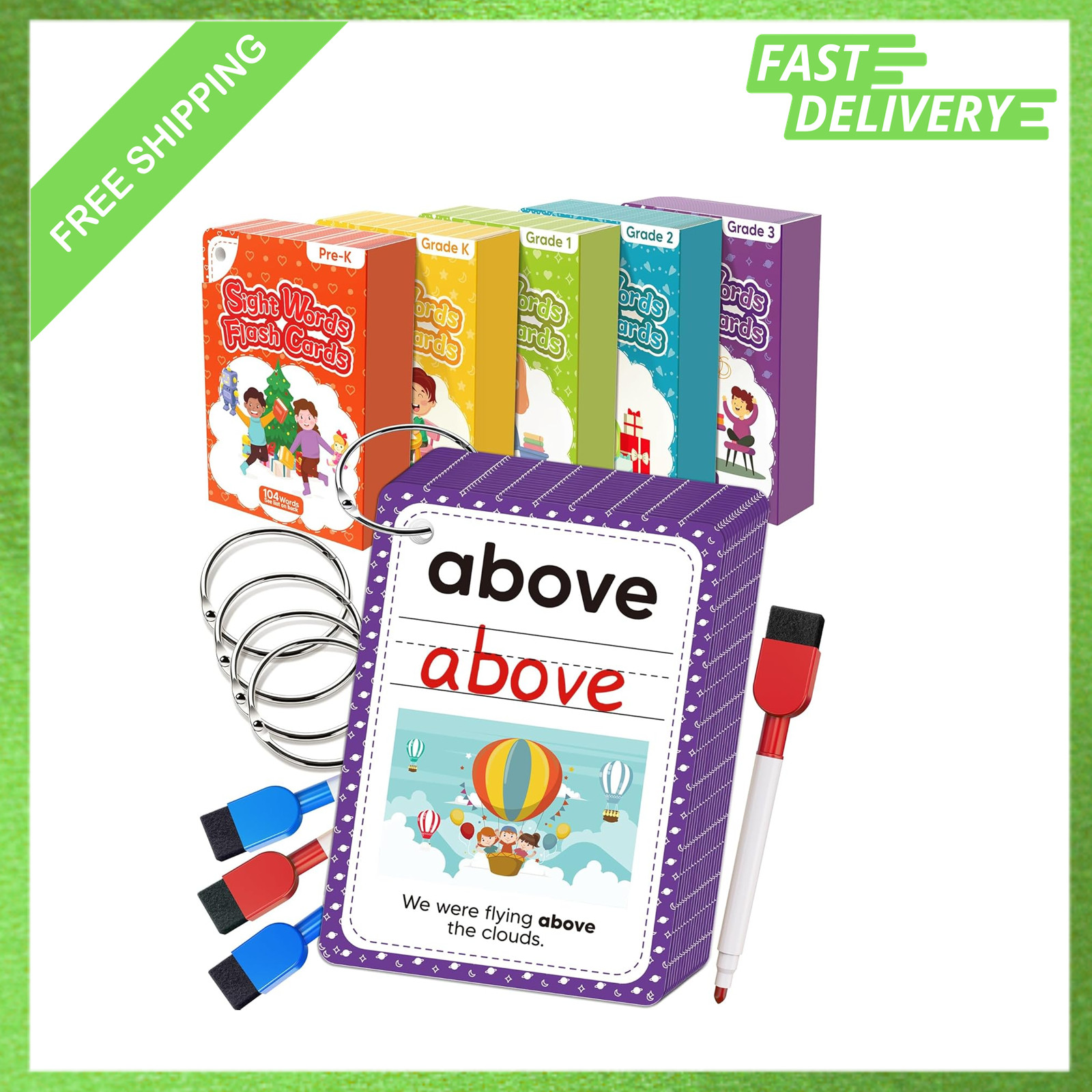 520 Sight Words Flash Cards Kindergarten Fry Dolch Reading Writing Spelling