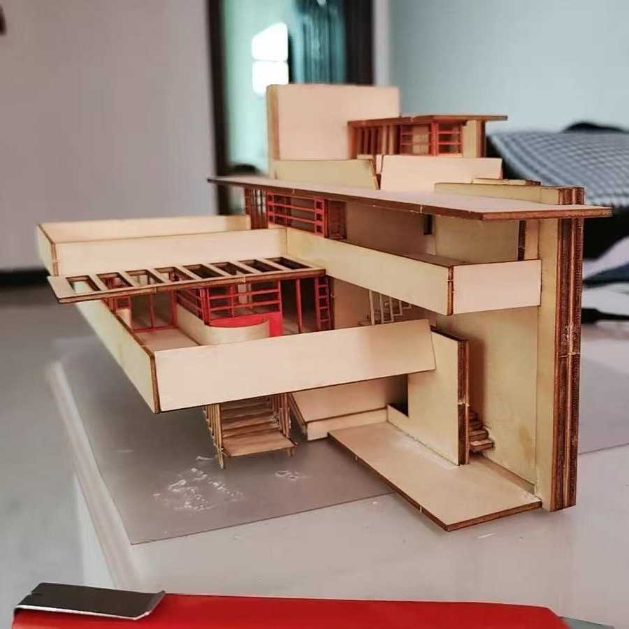 1/75/100 Scale Fallingwater Villa 3D Wooden DIY Building Model Assembly Kits Set