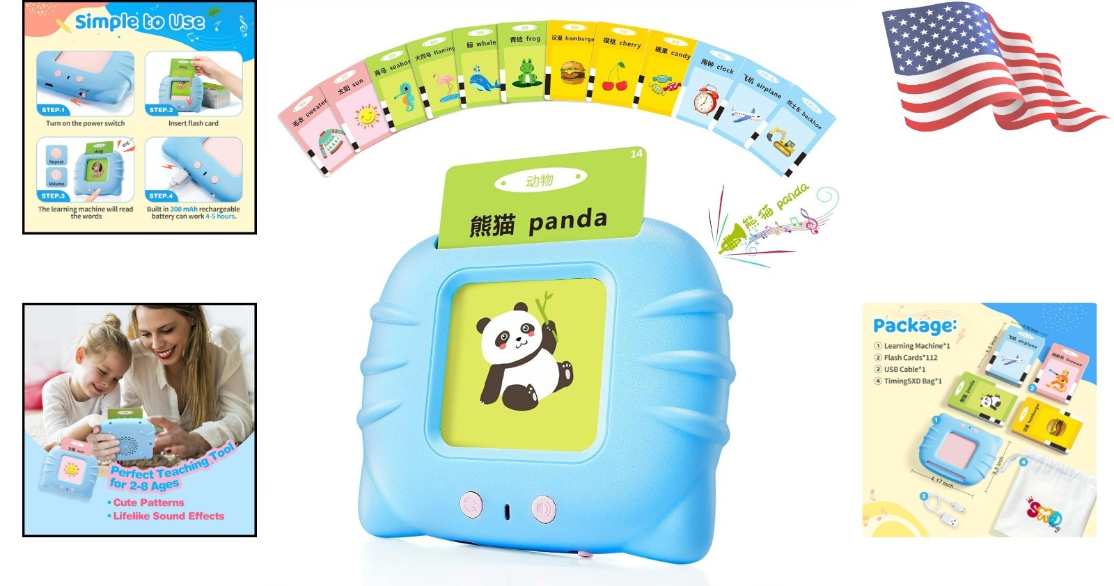 No Screen Bilingual Learning Cards with Reader for Young Learners – 224 Words