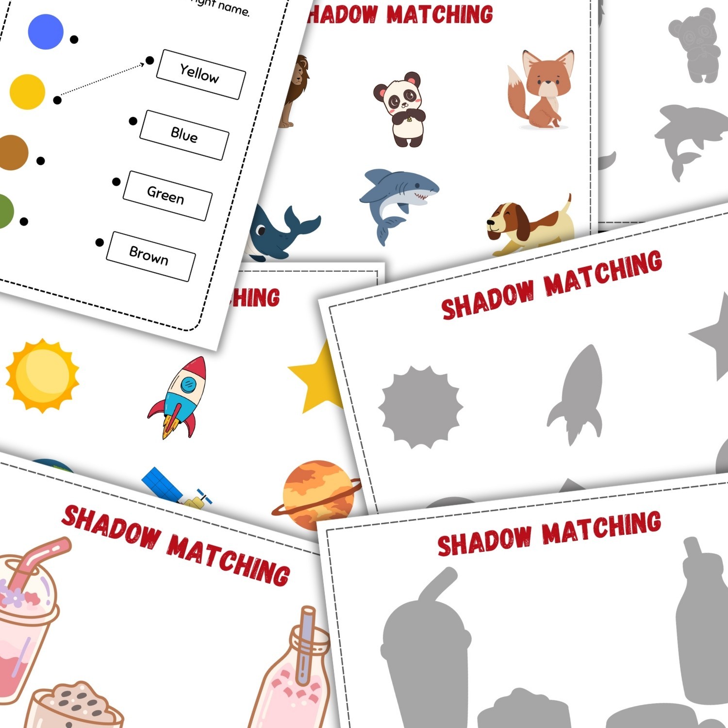 Kids Matching Worksheets | Alphabet, Numbers, Colors & Shadow Match