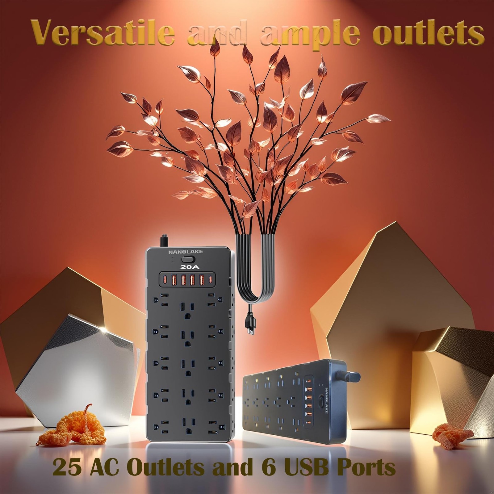 20 Amp Power Strip Surge Protector,Heavy Duty 12 Gauge 6.5 ft Extension Cord,…