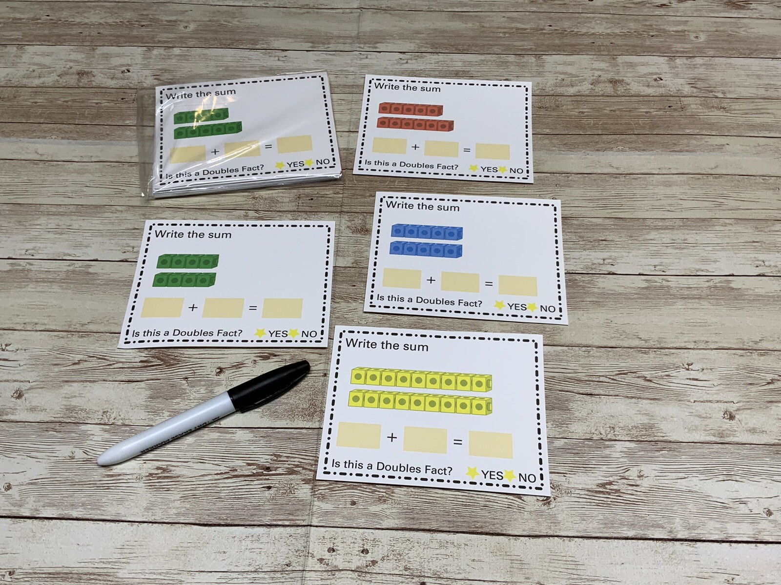 Doubles Facts Addition – Math Center – Dry Erase – 30 Laminated Activity Cards