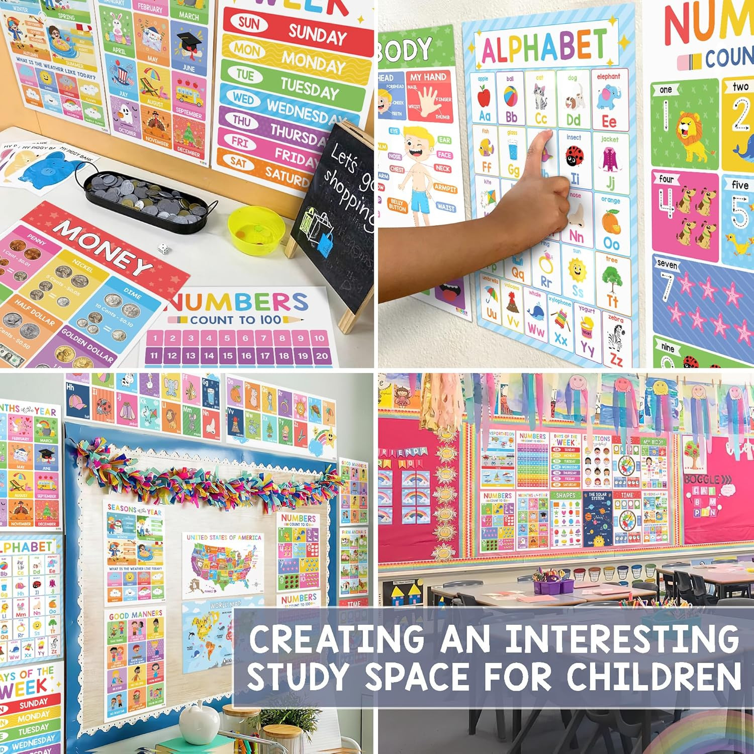 18 Laminated Educational Posters for Toddlers, Preschool Posters for Classroom,