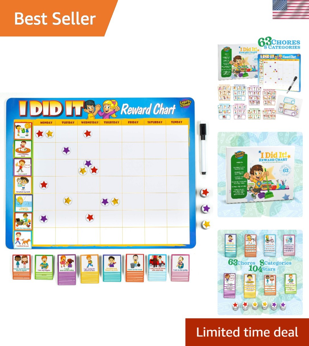 Engaging Magnetic Reward Chart – 63 Tasks as Motivation for Young Kids!
