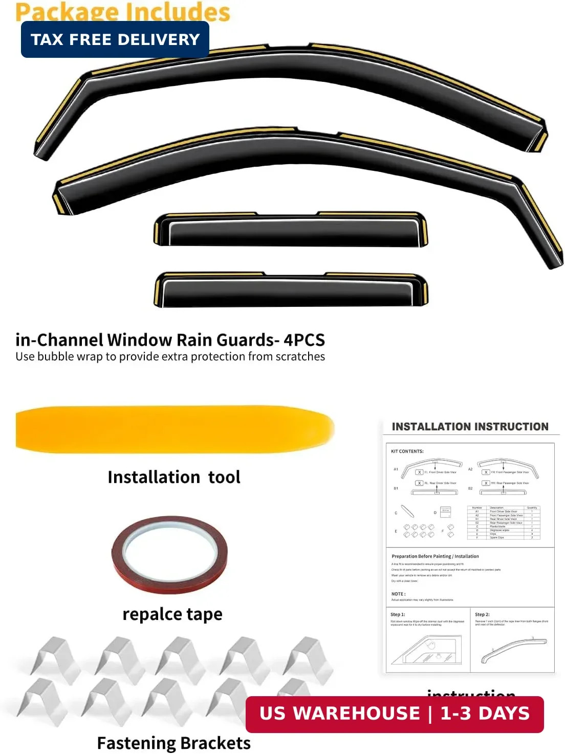 in-Channel Window Rain Guards Fit for Jeep Grand Cherokee(Limited) 2011-2021 Ext