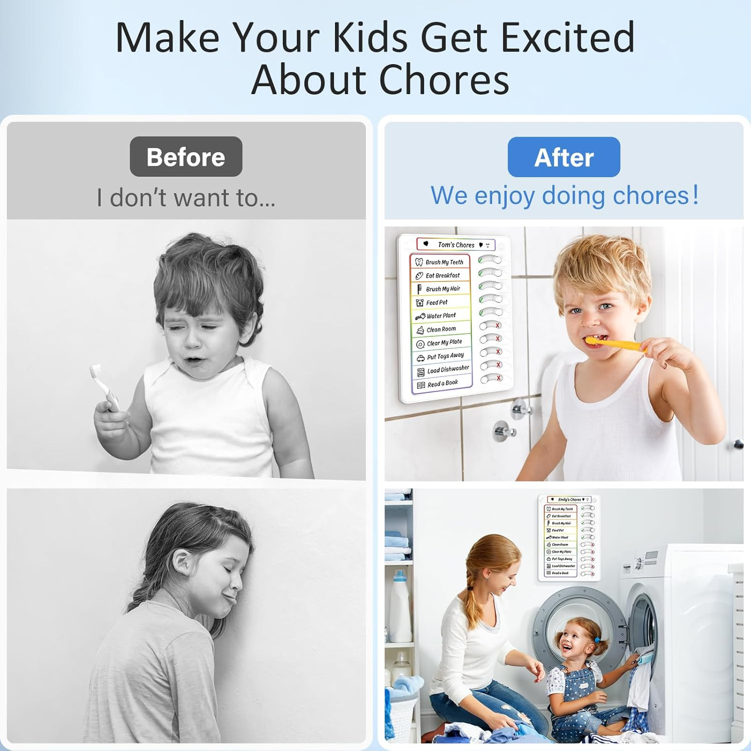 Kids Dry Erase Chore Chart for Fridge with 10 Sliders Magnetic Marker White
