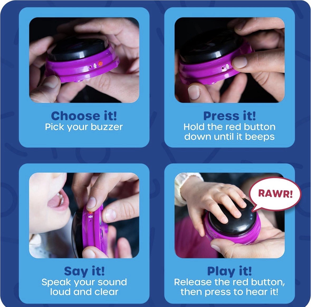 Learning Resources Recordable Answer Buzzers – Set of 4 Multicolored Buttons