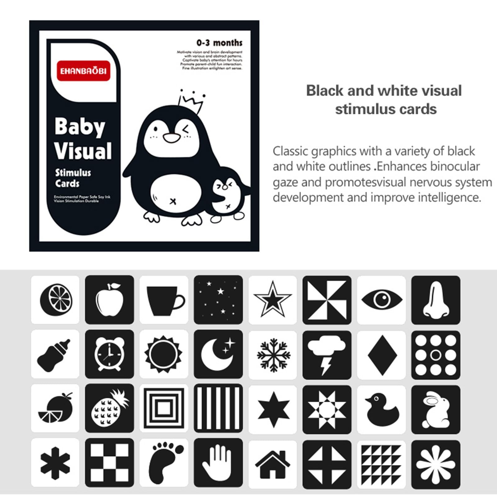 High Contrast Baby Flashcards 96 Pcs 192 Pages Black White Colorful Visual Se…