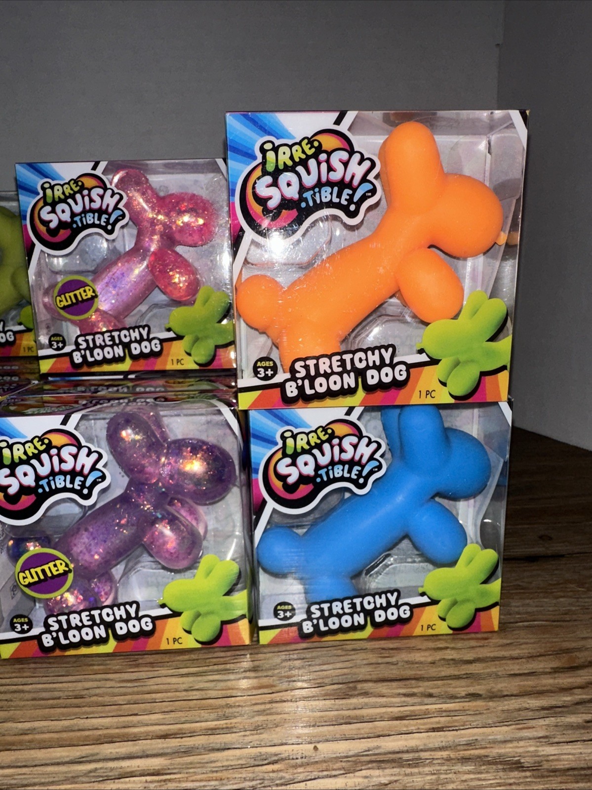 Ja-Ru RARE Balloon Dog Squishy Fidget Toy Hard to Find Glitter Glow Blue Org 24