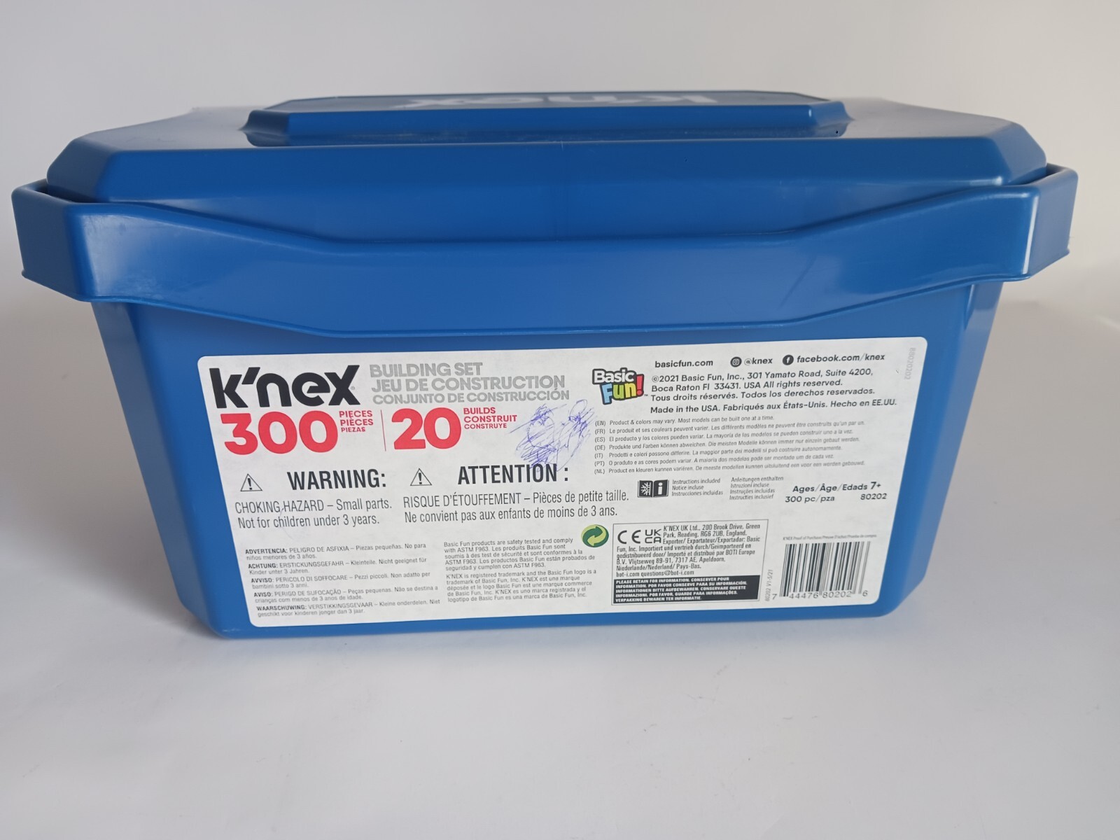 K’NEX Classics 300 Pc/ 20 Model Building Fun Blue Tub Creative Activity Playset