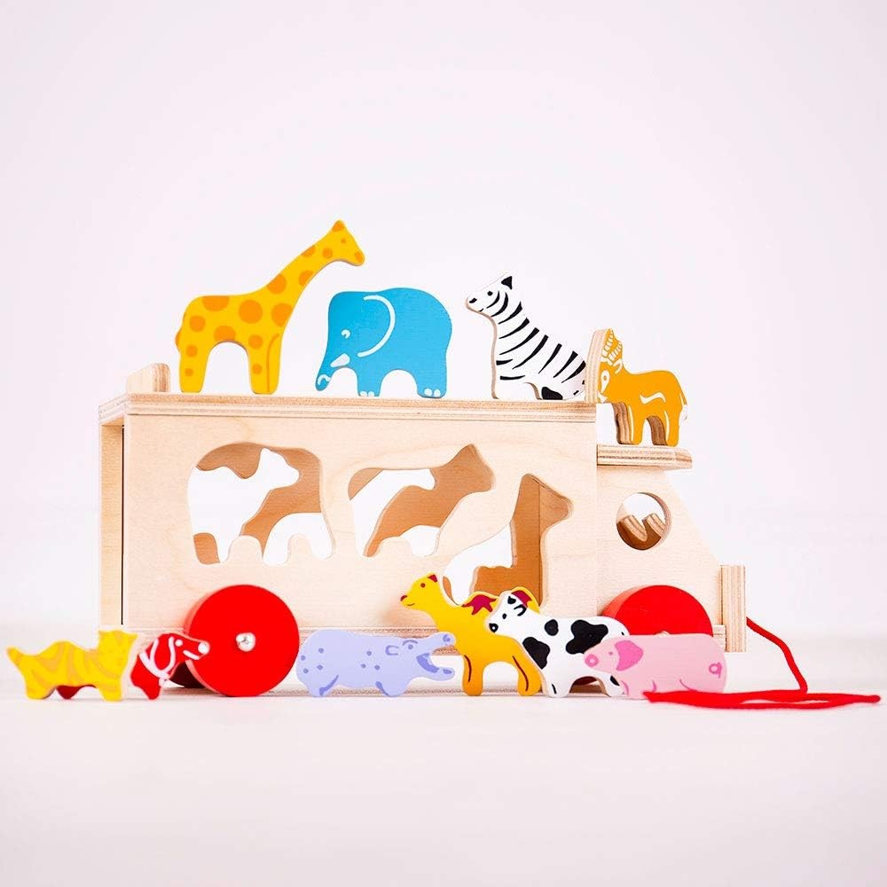 Bigjigs Toys, Animal Lorry Wooden Shape Sorter, Wooden Toys, Shape Sorter, Shape