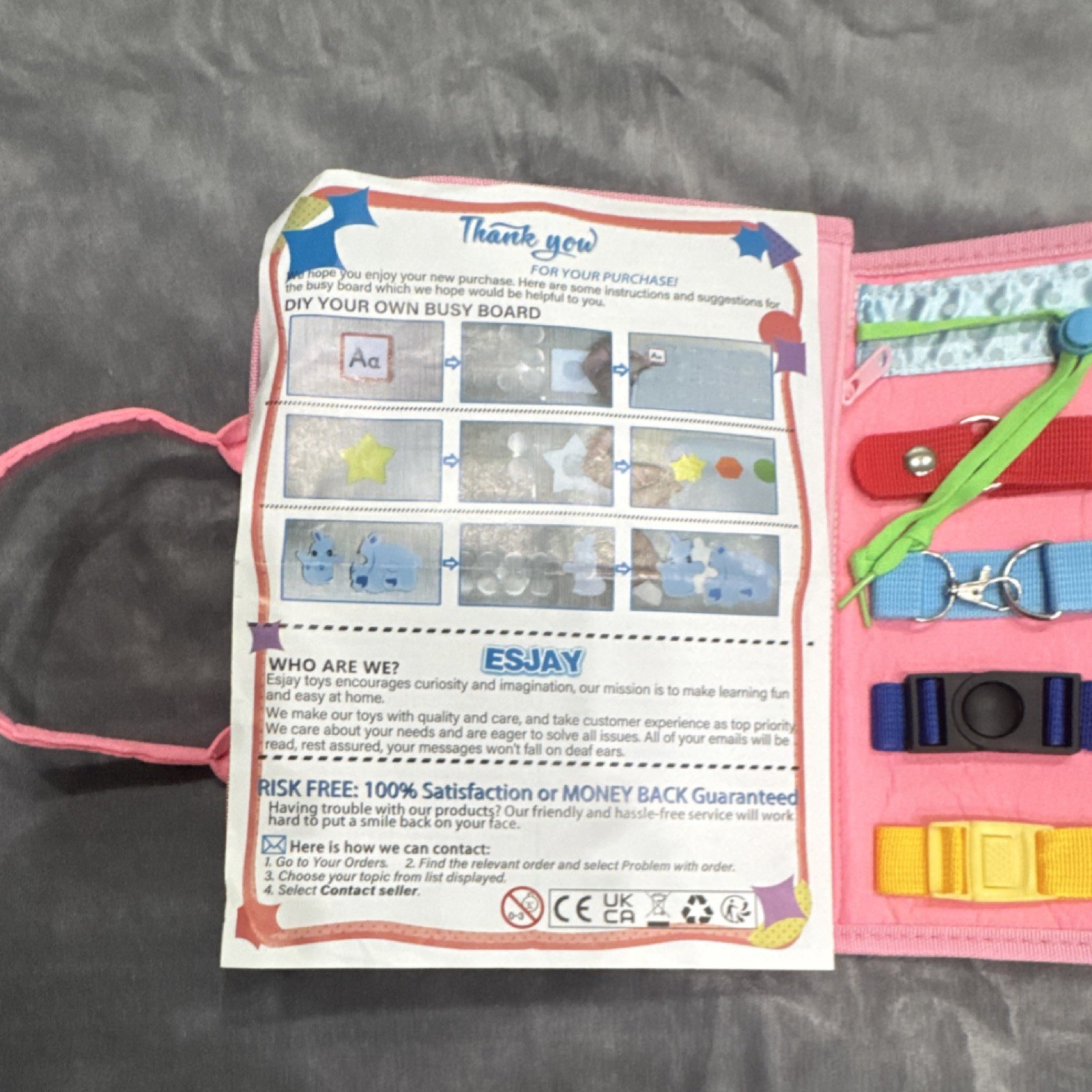 ESJAY Unicorn Busy Board Pink Toy for Kids Ages 3-7 Alphabet Numbers Shapes