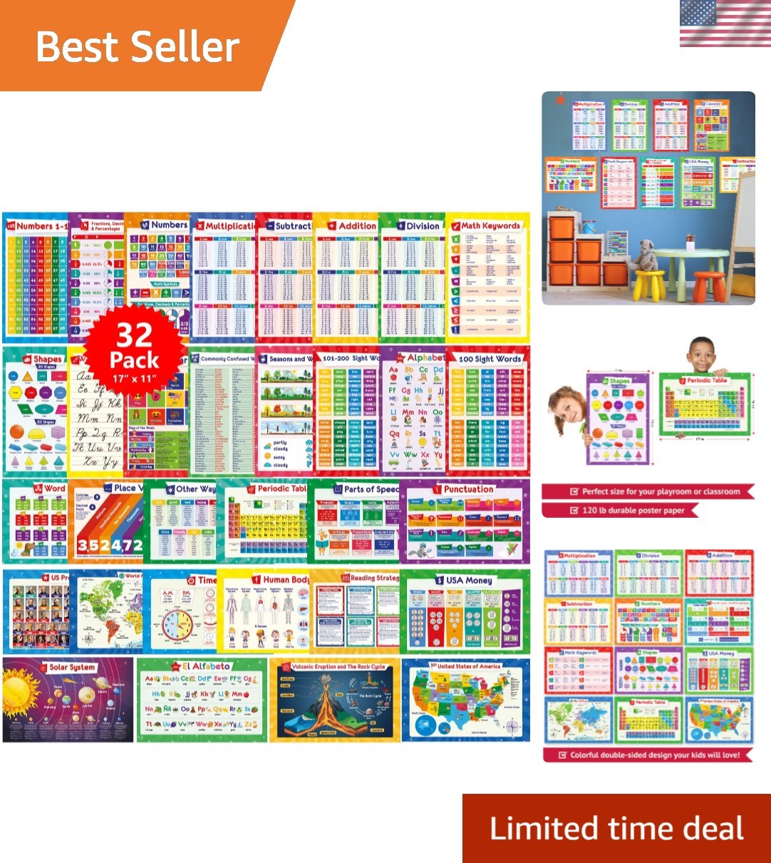 32 Laminated Educational Posters for Kids – Perfect for Homeschool & Classrooms!