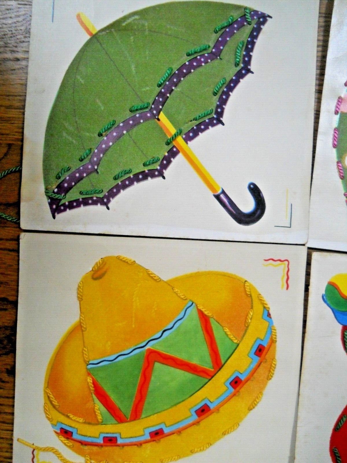 12 RARE Vintage Flocked Lacing Cards