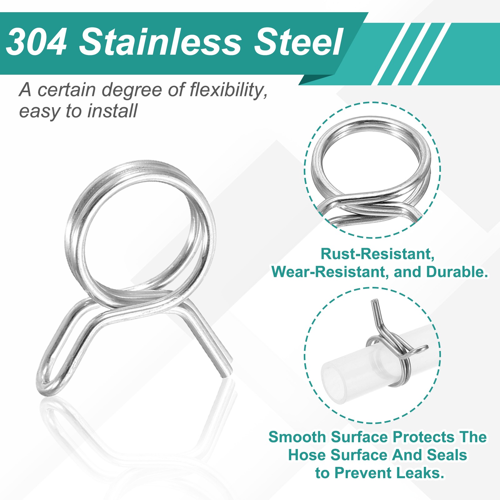 12Pcs 8.5mm ID 8.5-10.3mm OD Double Wire Spring Hose Clamp Spring Clips Clamps