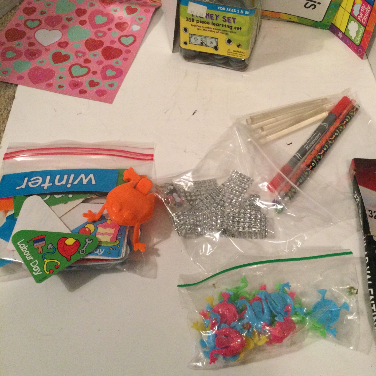 Educational supplies lot, money, calendar, paper, stickers, stencils 3rd Grade 4