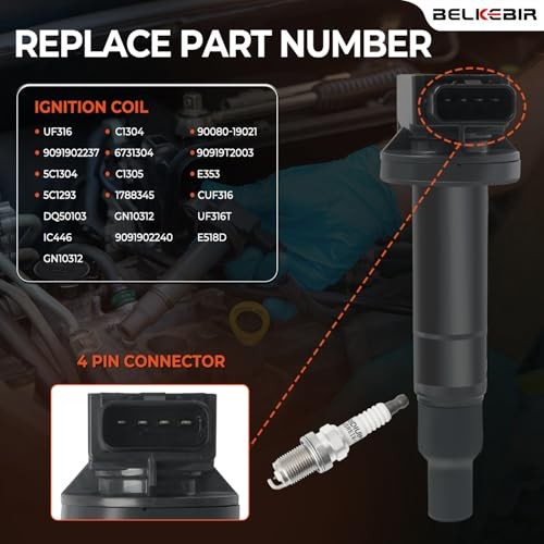 Set of 4 Ignition Coil Pack & Iridium Spark Plugs Compatible with 1.5L 2001-2009