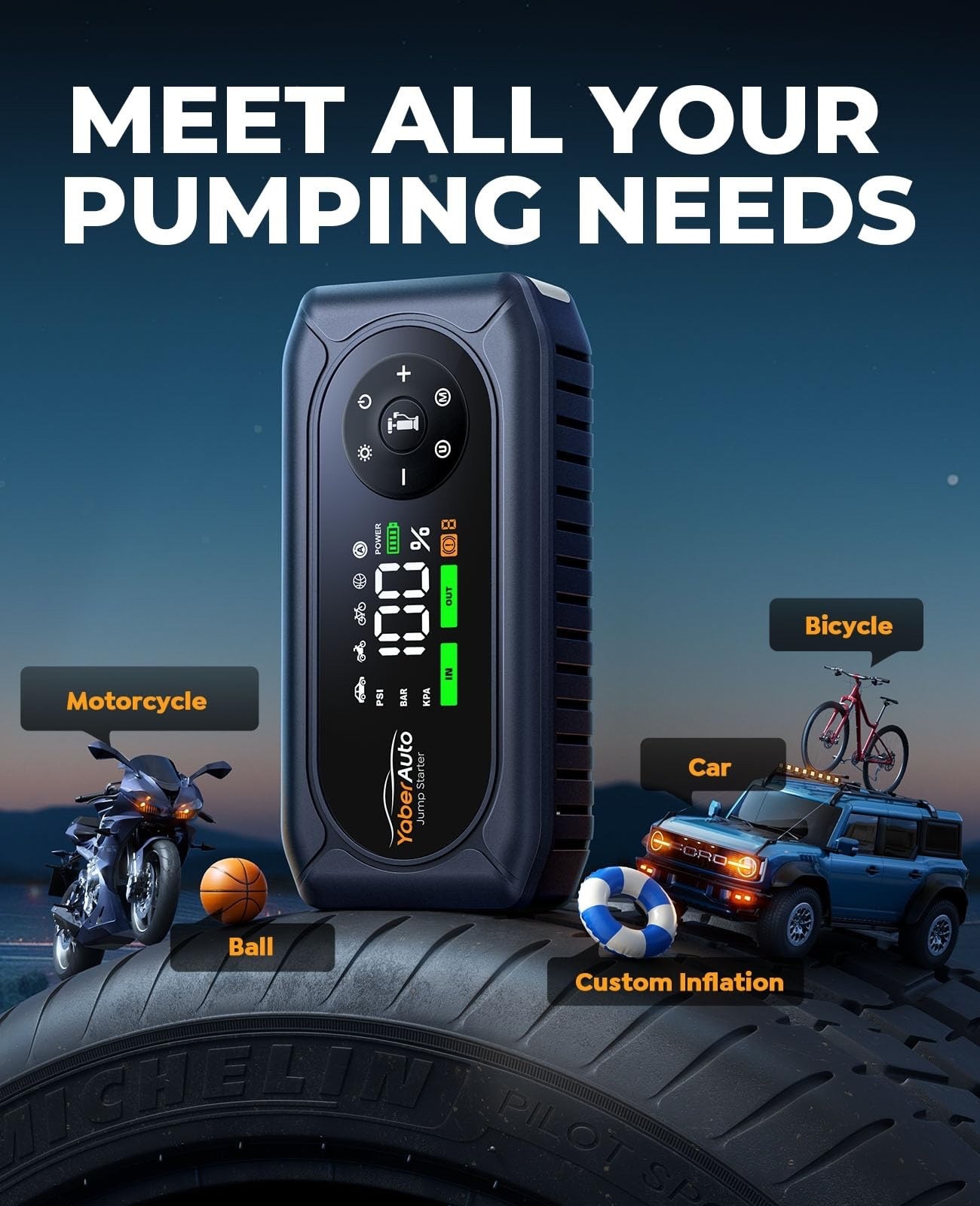 9-in-1 Jump Starter Air Compressor 4500A 150PSI Portable Car Battery Jump NEW US
