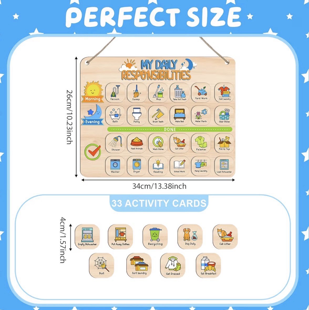 Kids Daily Responsibility Chart Wooden Morning & Bedtime Routine Board