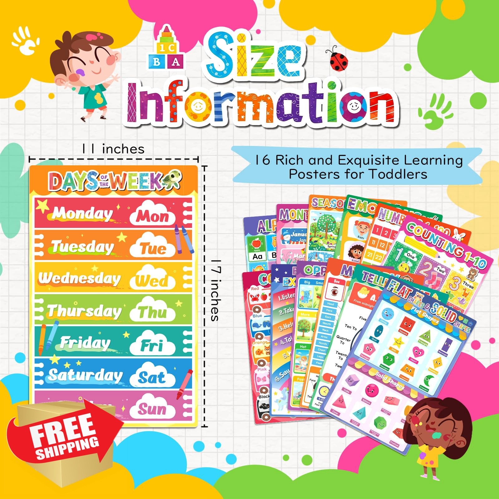 slapaflife 16 Learning Posters Toddlers 1-3